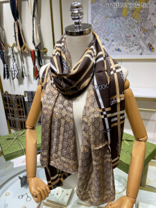 Gucci GG Silk Scarf Shawl Brown