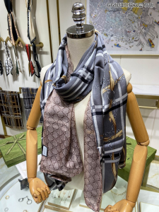 Gucci GG Silk Scarf Shawl Gray