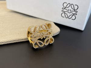 Loewe Pave Anagram Crystal Gold Rings