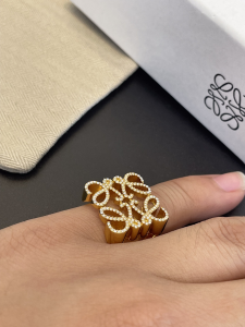 Loewe Pave Anagram Crystal Gold Rings