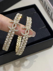 Chanel Crystal Double C Wheat Earrings