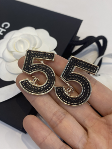 Chanel Black Leather NO5 Earrings