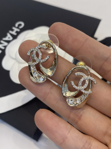 Chanel Crystal Double C Gold Earrings