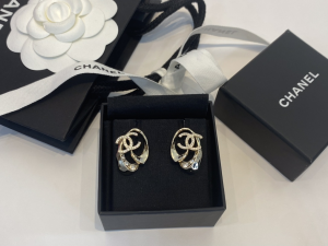 Chanel Crystal Double C Gold Earrings