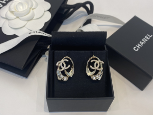 Chanel Crystal Double C Gold Earrings
