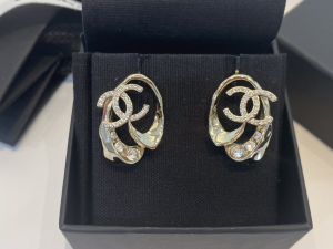 Chanel Crystal Double C Gold Earrings