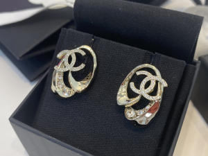 Chanel Crystal Double C Gold Earrings