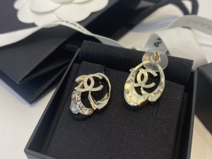 Chanel Crystal Double C Gold Earrings