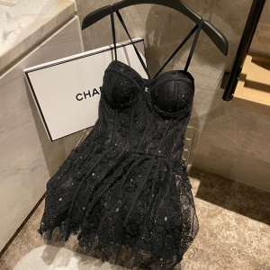 Chanel Black Lace Short Dress
