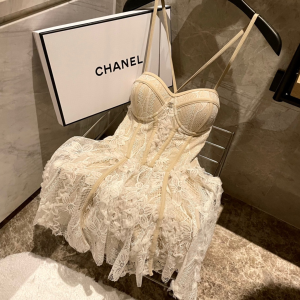 Chanel White Lace Short Dress