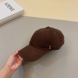Saint Laurent YSL Cotton Fabric Baseball Hat Brown Saint Laurent YSL Cotton Fabric Baseball Hat Brown