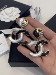 Chanel Black White CC Logo Earrings