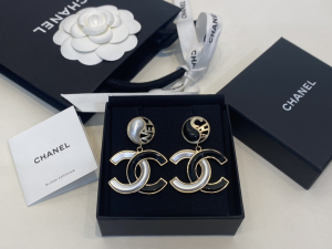 Chanel Black White CC Logo Earrings