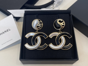 Chanel Black White CC Logo Earrings