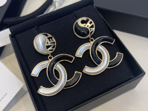 Chanel Black White CC Logo Earrings