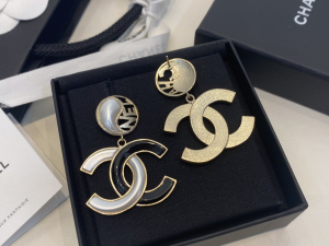 Chanel Black White CC Logo Earrings