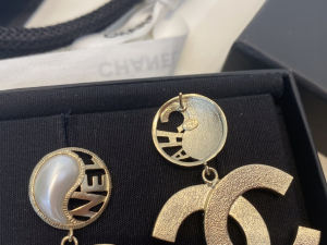 Chanel Black White CC Logo Earrings