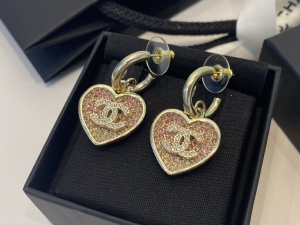 Chanel Crystal CC Heart Earrings