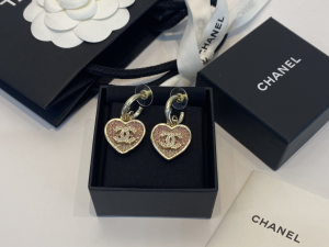 Chanel Crystal CC Heart Earrings