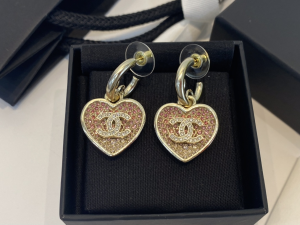 Chanel Crystal CC Heart Earrings