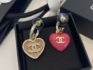 Chanel Crystal CC Heart Earrings