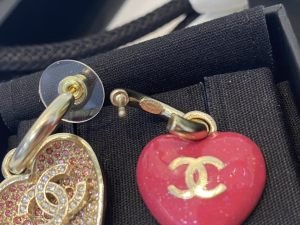 Chanel Crystal CC Heart Earrings