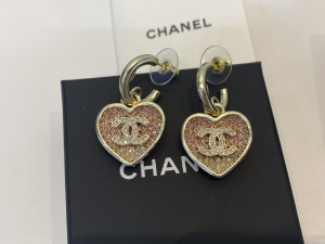 Chanel Crystal CC Heart Earrings