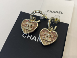 Chanel Crystal CC Heart Earrings