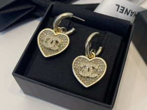 Chanel Crystal CC Heart Earrings