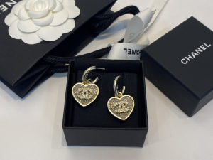 Chanel Crystal CC Heart Earrings