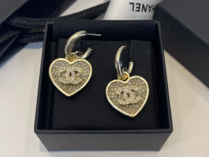 Chanel Crystal CC Heart Earrings