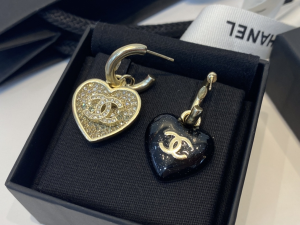Chanel Crystal CC Heart Earrings