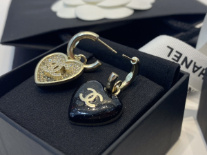 Chanel Crystal CC Heart Earrings