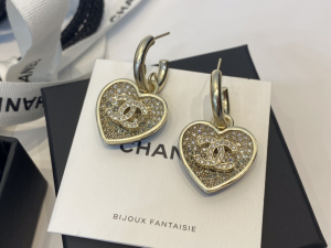 Chanel Crystal CC Heart Earrings