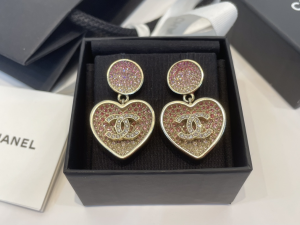 Chanel Crystal CC Heart Earrings