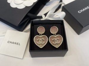 Chanel Crystal CC Heart Earrings