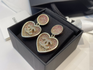 Chanel Crystal CC Heart Earrings