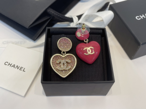 Chanel Crystal CC Heart Earrings