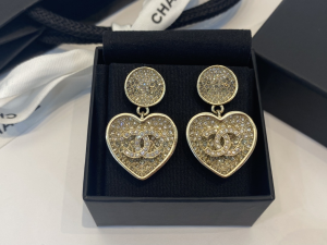 Chanel Crystal CC Heart Earrings