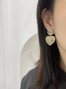Chanel Crystal CC Heart Earrings