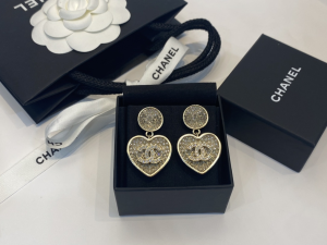 Chanel Crystal CC Heart Earrings