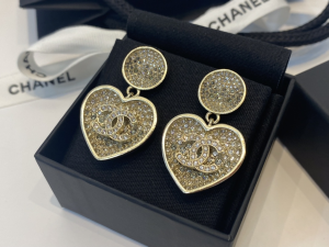Chanel Crystal CC Heart Earrings