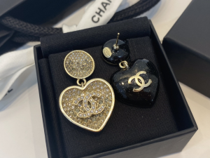 Chanel Crystal CC Heart Earrings