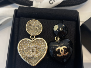 Chanel Crystal CC Heart Earrings