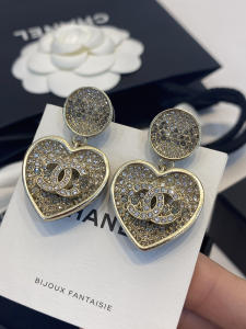 Chanel Crystal CC Heart Earrings