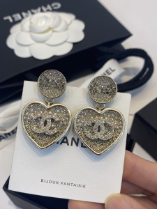 Chanel Crystal CC Heart Earrings