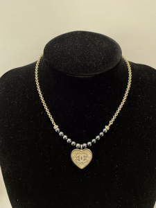 Chanel Crystal CC Heart Pendant Necklace