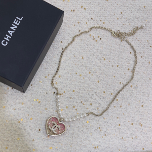 Chanel Crystal CC Heart Pendant Necklace