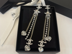 Chanel Crystal CC Pendant Heart Earrings