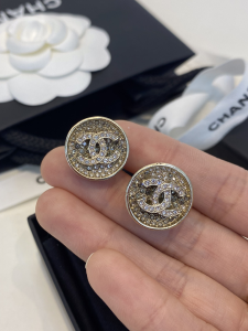 Chanel Crystal CC Round Earrings